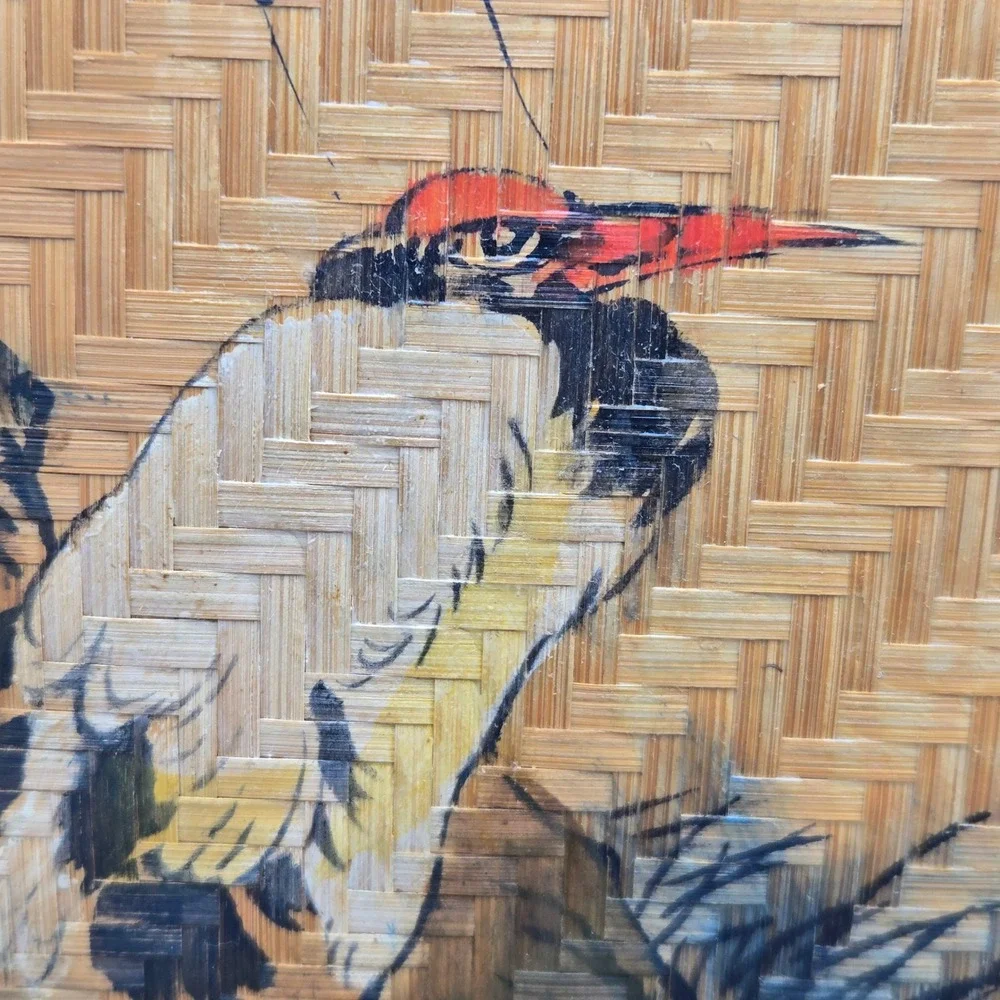 Vintage Bamboo Rattan Wall Mail Organizer Shelf Hand Painted Bird Boho 18
